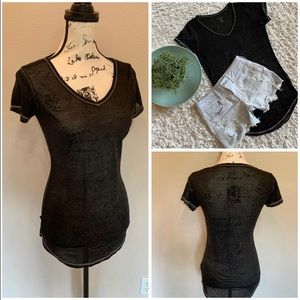 Lightweight V Neck Tee T Shirt Blouse Burnout Top